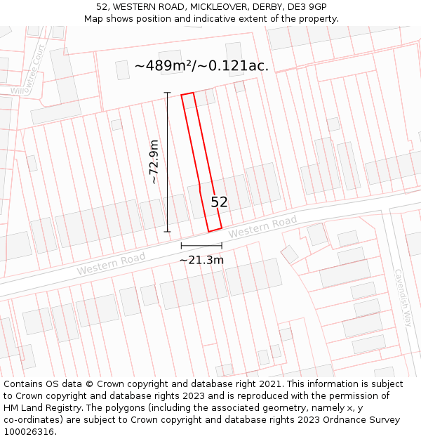 52, WESTERN ROAD, MICKLEOVER, DERBY, DE3 9GP: Plot and title map