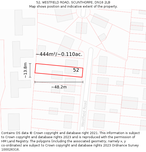 52, WESTFIELD ROAD, SCUNTHORPE, DN16 2LB: Plot and title map