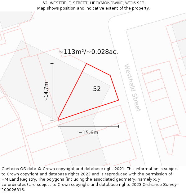 52, WESTFIELD STREET, HECKMONDWIKE, WF16 9FB: Plot and title map
