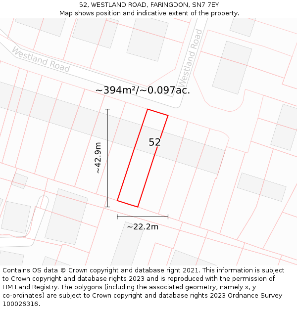 52, WESTLAND ROAD, FARINGDON, SN7 7EY: Plot and title map