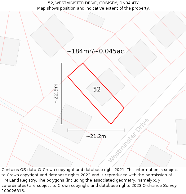 52, WESTMINSTER DRIVE, GRIMSBY, DN34 4TY: Plot and title map