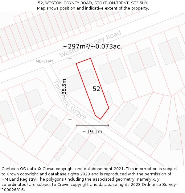 52, WESTON COYNEY ROAD, STOKE-ON-TRENT, ST3 5HY: Plot and title map