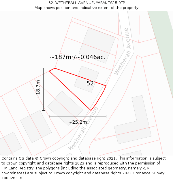 52, WETHERALL AVENUE, YARM, TS15 9TP: Plot and title map