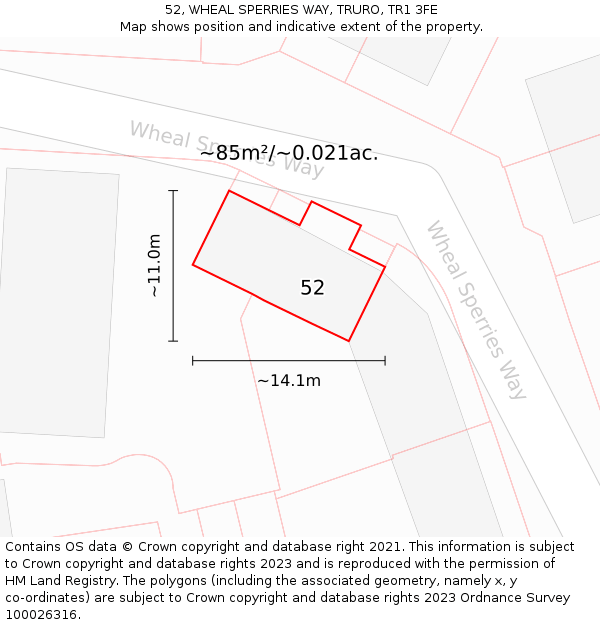 52, WHEAL SPERRIES WAY, TRURO, TR1 3FE: Plot and title map