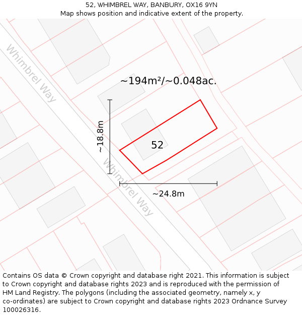 52, WHIMBREL WAY, BANBURY, OX16 9YN: Plot and title map