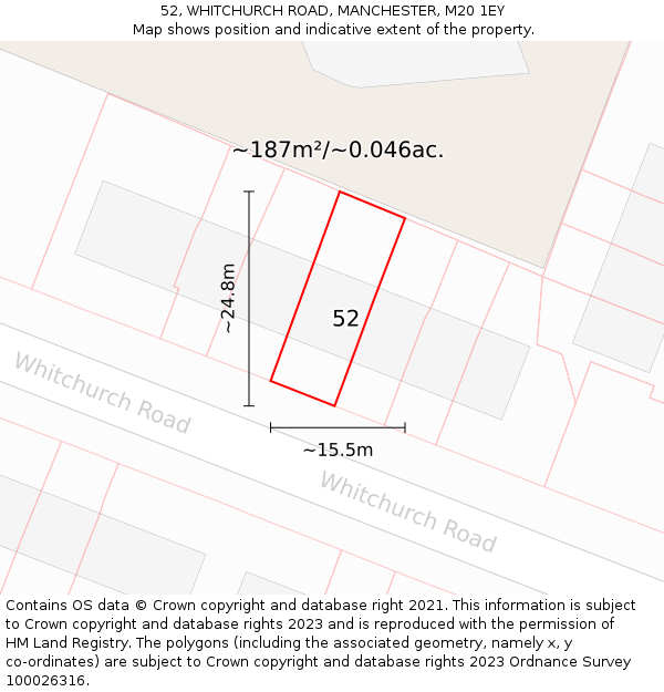 52, WHITCHURCH ROAD, MANCHESTER, M20 1EY: Plot and title map