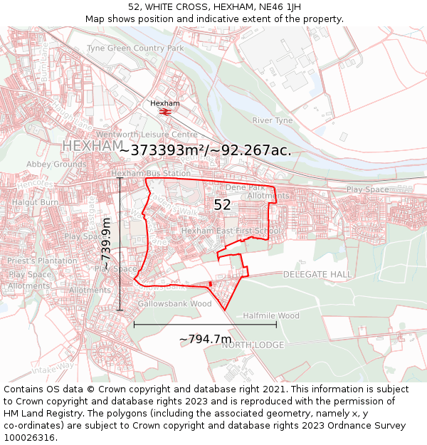 52, WHITE CROSS, HEXHAM, NE46 1JH: Plot and title map