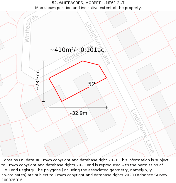 52, WHITEACRES, MORPETH, NE61 2UT: Plot and title map