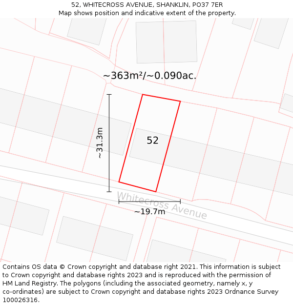 52, WHITECROSS AVENUE, SHANKLIN, PO37 7ER: Plot and title map
