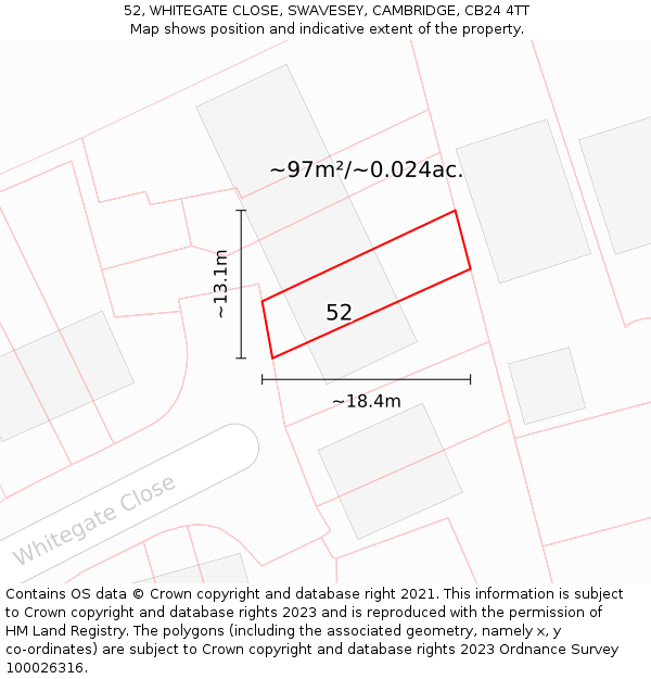 52, WHITEGATE CLOSE, SWAVESEY, CAMBRIDGE, CB24 4TT: Plot and title map