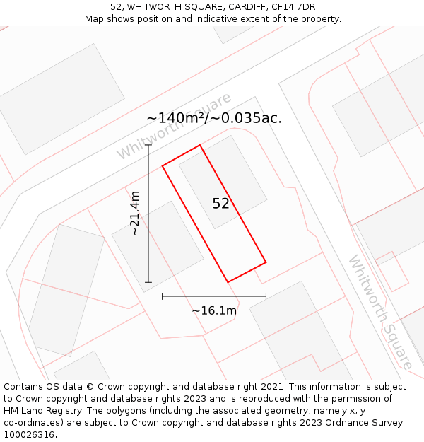 52, WHITWORTH SQUARE, CARDIFF, CF14 7DR: Plot and title map