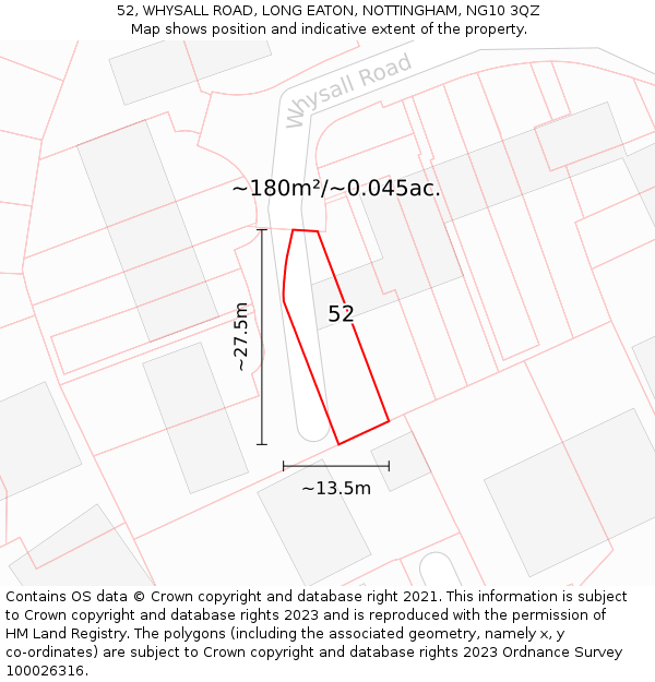 52, WHYSALL ROAD, LONG EATON, NOTTINGHAM, NG10 3QZ: Plot and title map