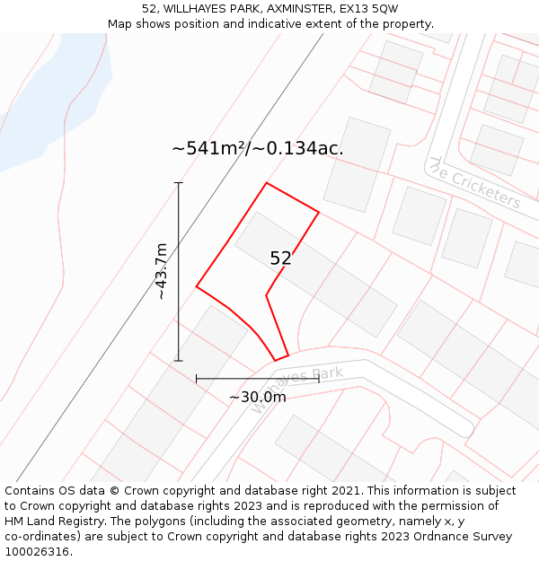52, WILLHAYES PARK, AXMINSTER, EX13 5QW: Plot and title map