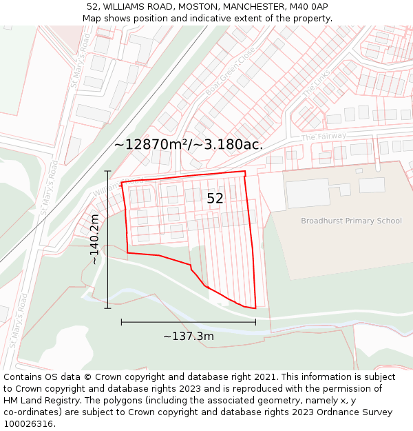 52, WILLIAMS ROAD, MOSTON, MANCHESTER, M40 0AP: Plot and title map