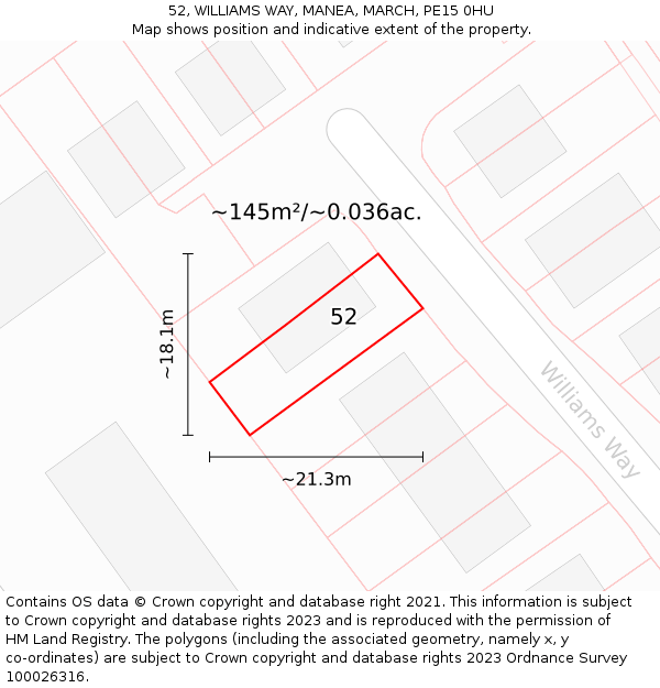52, WILLIAMS WAY, MANEA, MARCH, PE15 0HU: Plot and title map