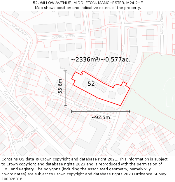 52, WILLOW AVENUE, MIDDLETON, MANCHESTER, M24 2HE: Plot and title map