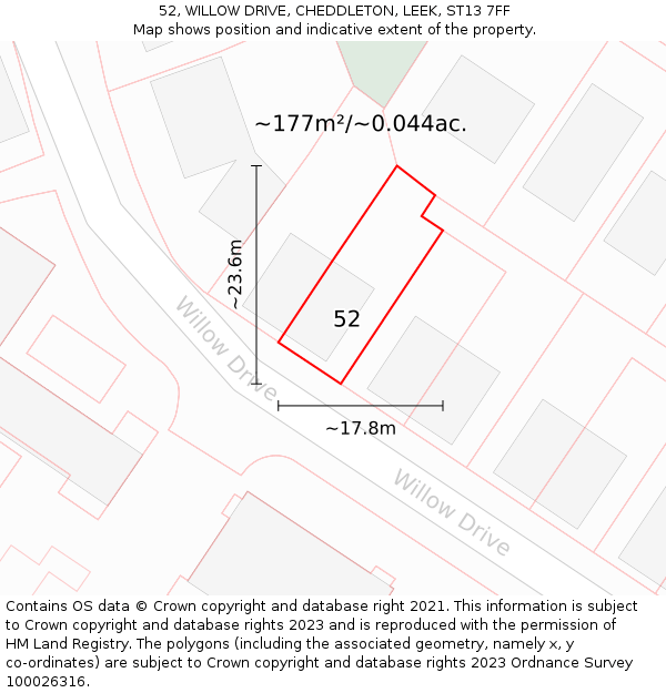 52, WILLOW DRIVE, CHEDDLETON, LEEK, ST13 7FF: Plot and title map