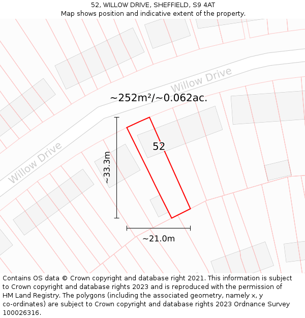 52, WILLOW DRIVE, SHEFFIELD, S9 4AT: Plot and title map