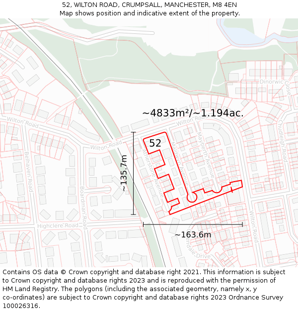 52, WILTON ROAD, CRUMPSALL, MANCHESTER, M8 4EN: Plot and title map