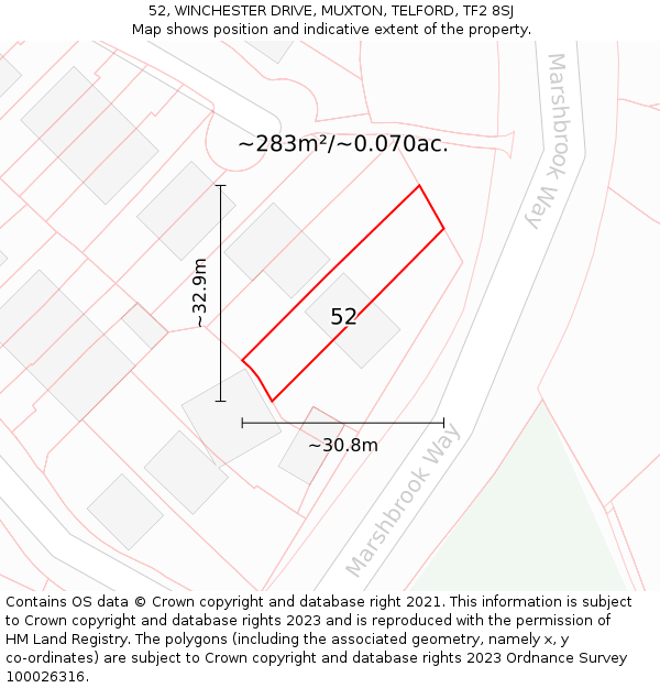 52, WINCHESTER DRIVE, MUXTON, TELFORD, TF2 8SJ: Plot and title map