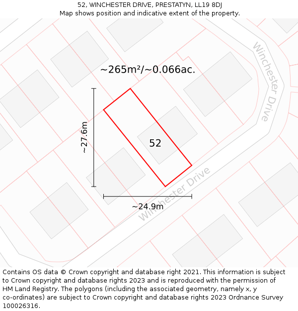 52, WINCHESTER DRIVE, PRESTATYN, LL19 8DJ: Plot and title map
