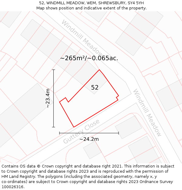 52, WINDMILL MEADOW, WEM, SHREWSBURY, SY4 5YH: Plot and title map