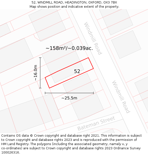 52, WINDMILL ROAD, HEADINGTON, OXFORD, OX3 7BX: Plot and title map