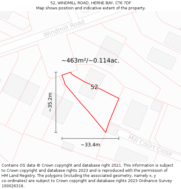 52, WINDMILL ROAD, HERNE BAY, CT6 7DF: Plot and title map