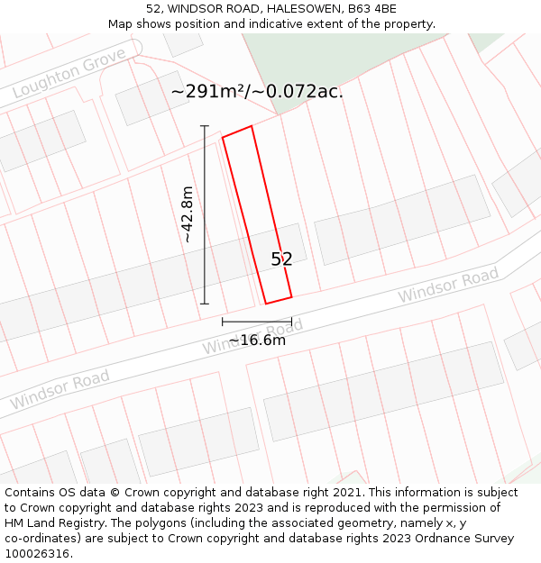 52, WINDSOR ROAD, HALESOWEN, B63 4BE: Plot and title map