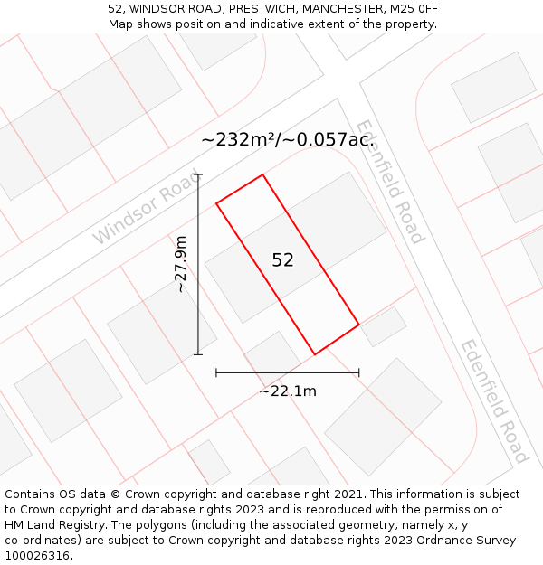 52, WINDSOR ROAD, PRESTWICH, MANCHESTER, M25 0FF: Plot and title map