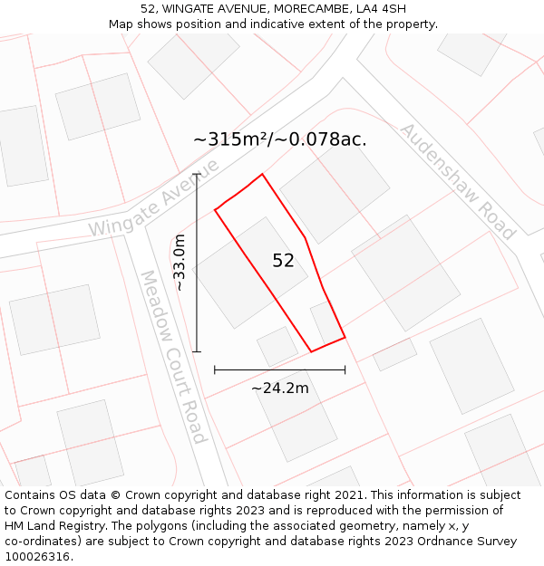 52, WINGATE AVENUE, MORECAMBE, LA4 4SH: Plot and title map