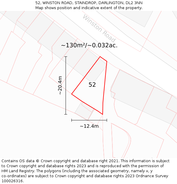 52, WINSTON ROAD, STAINDROP, DARLINGTON, DL2 3NN: Plot and title map
