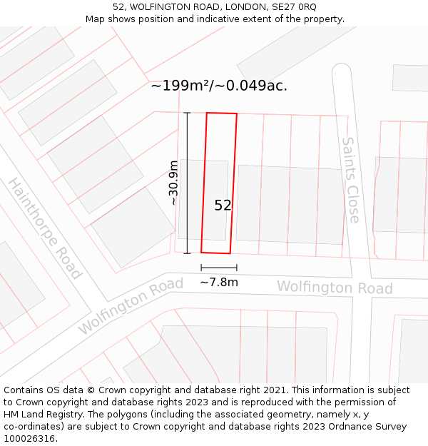 52, WOLFINGTON ROAD, LONDON, SE27 0RQ: Plot and title map