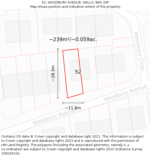 52, WOODBURY AVENUE, WELLS, BA5 2XP: Plot and title map