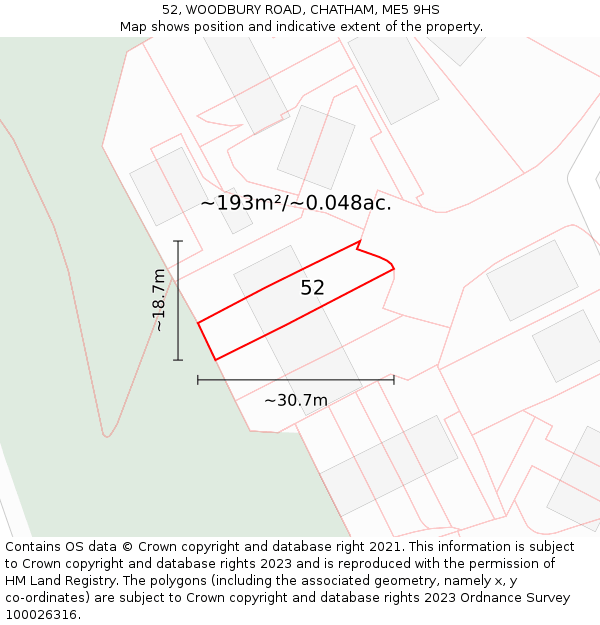 52, WOODBURY ROAD, CHATHAM, ME5 9HS: Plot and title map