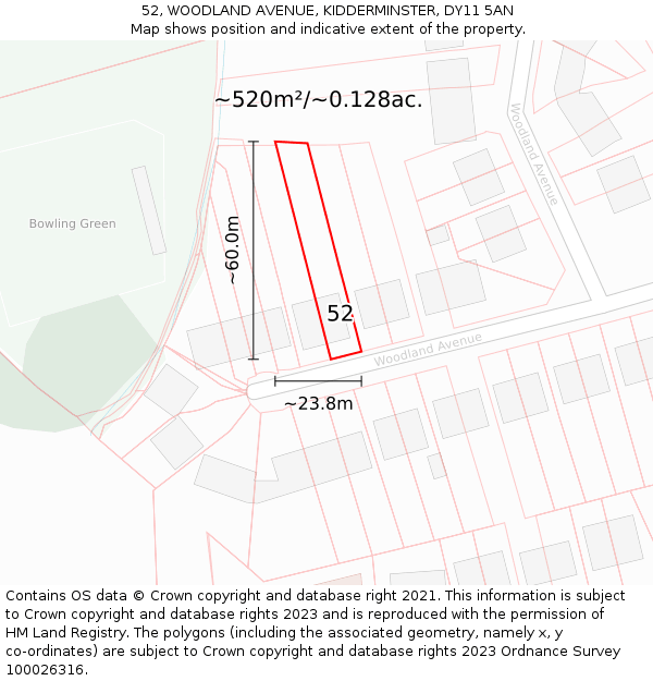 52, WOODLAND AVENUE, KIDDERMINSTER, DY11 5AN: Plot and title map