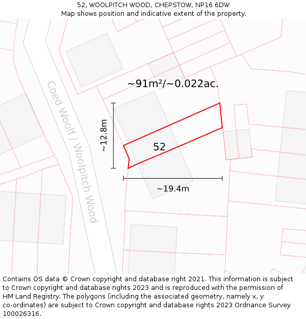 52, WOOLPITCH WOOD, CHEPSTOW, NP16 6DW: Plot and title map