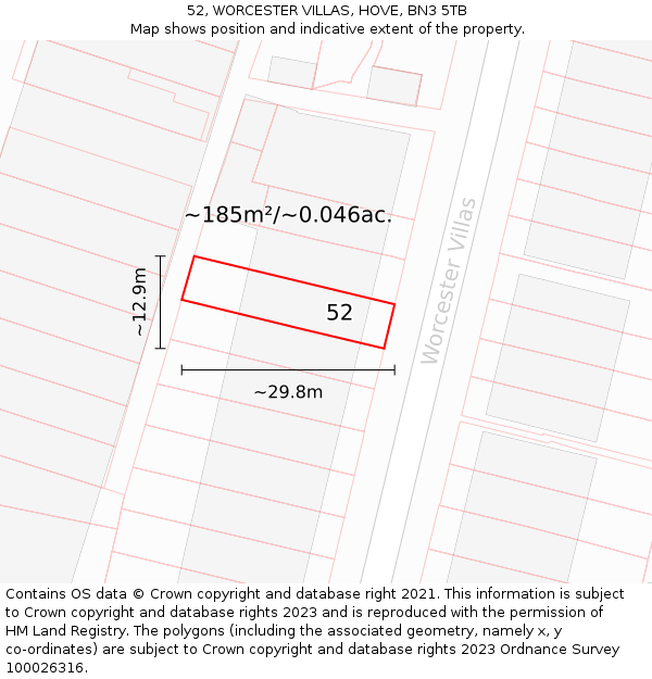 52, WORCESTER VILLAS, HOVE, BN3 5TB: Plot and title map