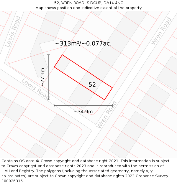 52, WREN ROAD, SIDCUP, DA14 4NG: Plot and title map