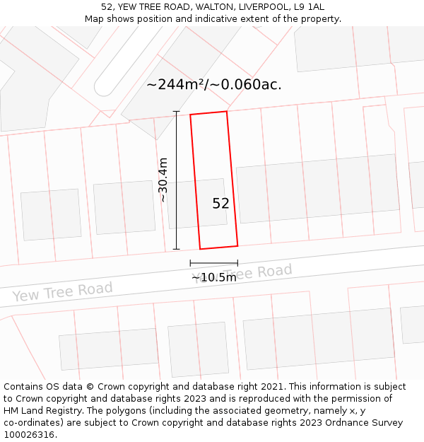 52, YEW TREE ROAD, WALTON, LIVERPOOL, L9 1AL: Plot and title map