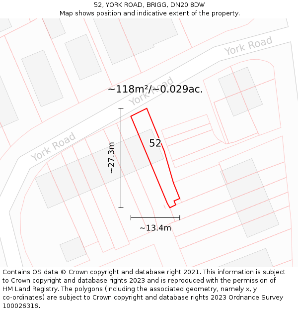 52, YORK ROAD, BRIGG, DN20 8DW: Plot and title map