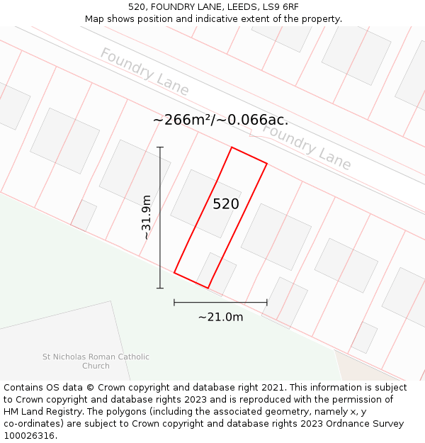 520, FOUNDRY LANE, LEEDS, LS9 6RF: Plot and title map