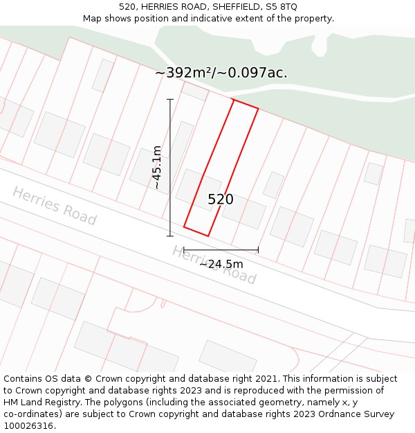 520, HERRIES ROAD, SHEFFIELD, S5 8TQ: Plot and title map