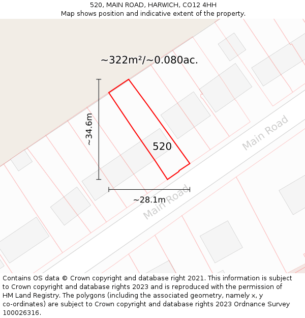 520, MAIN ROAD, HARWICH, CO12 4HH: Plot and title map