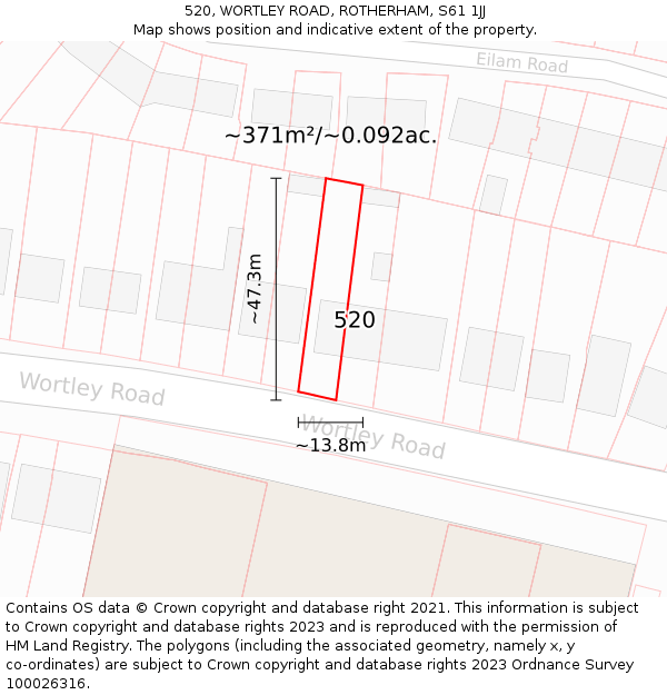 520, WORTLEY ROAD, ROTHERHAM, S61 1JJ: Plot and title map