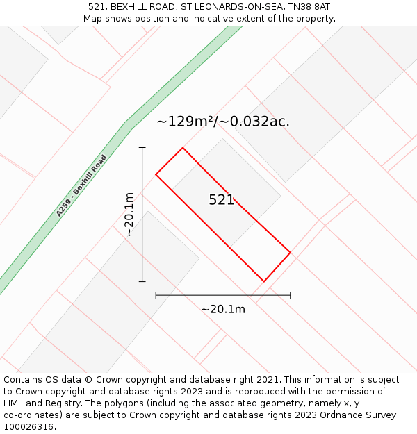 521, BEXHILL ROAD, ST LEONARDS-ON-SEA, TN38 8AT: Plot and title map