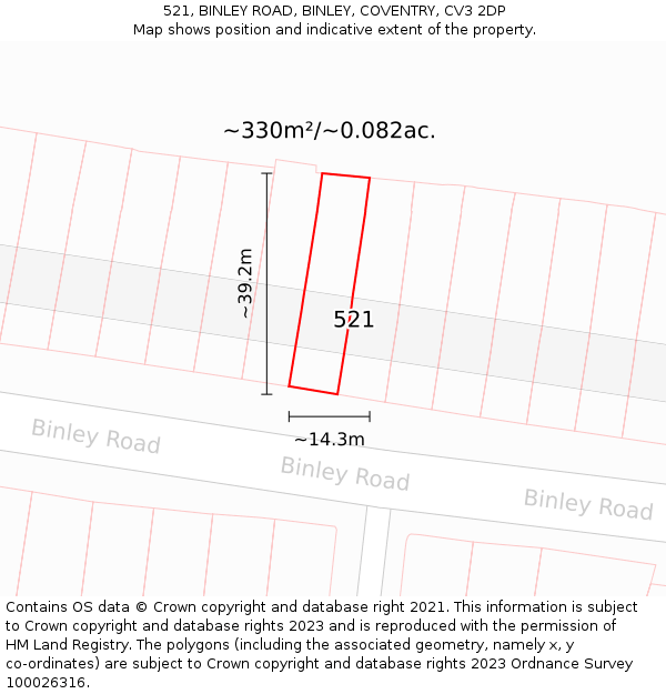 521, BINLEY ROAD, BINLEY, COVENTRY, CV3 2DP: Plot and title map