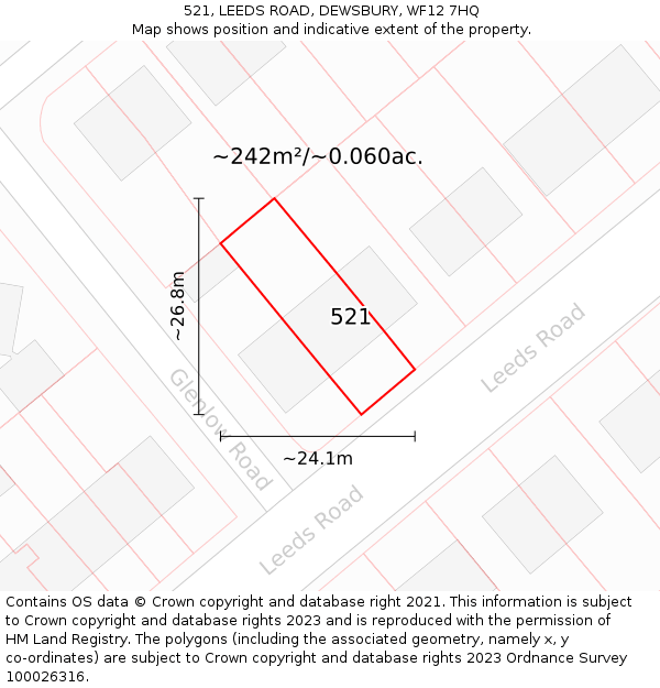521, LEEDS ROAD, DEWSBURY, WF12 7HQ: Plot and title map
