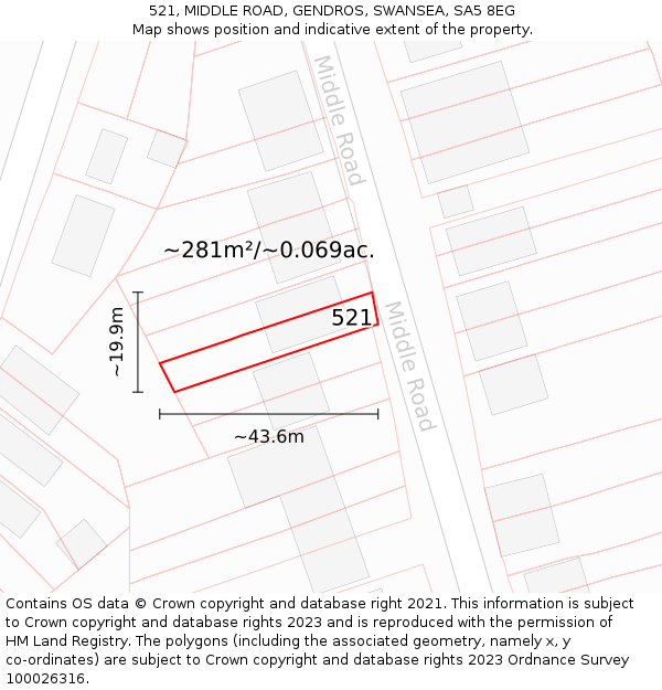 521, MIDDLE ROAD, GENDROS, SWANSEA, SA5 8EG: Plot and title map