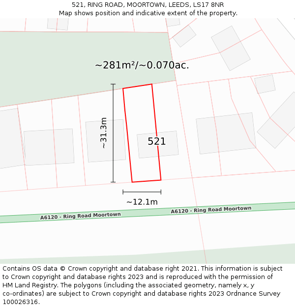 521, RING ROAD, MOORTOWN, LEEDS, LS17 8NR: Plot and title map
